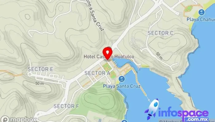 mapa de Isurfmex Servicio de arrendamiento de automóviles, Consultor inmobiliario, Escuela de surf, Tienda de surf, Agencia de viajes en Bahía de Santa Cruz Huatulco
