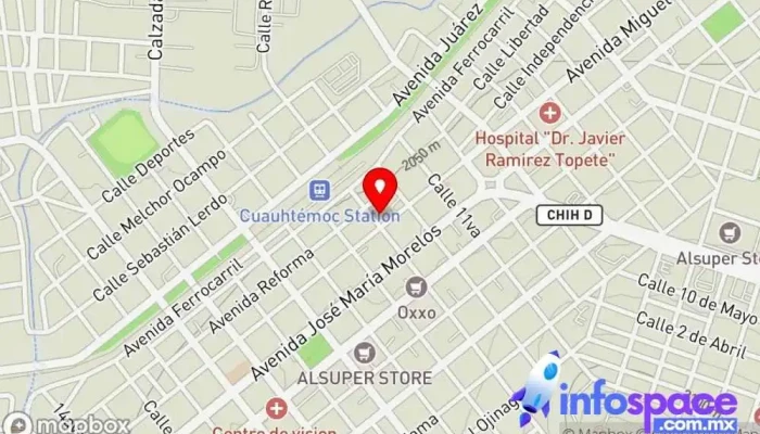 mapa de Omnibus De México - Cuauhtemoc Agencia expendedora de billetes de autobús en Cuauhtémoc
