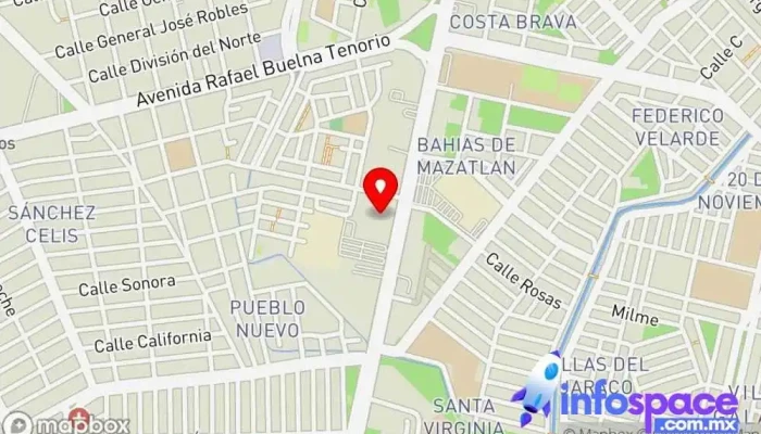 mapa de Primera Plus Empresa de autobuses, Servicio de mensajería en Mazatlán
