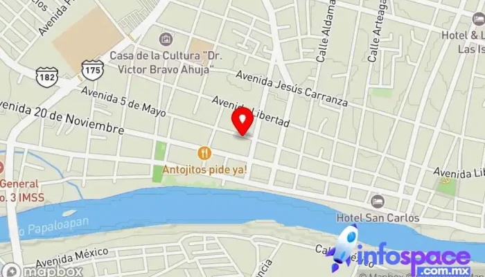 mapa de TERMINAL DE AUTOBUSES A VALLE NACIONAL Servicio de transporte en San Juan Bautista Tuxtepec