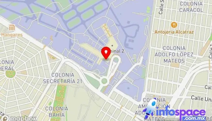 mapa de Terminal de autobuses del Aeropuerto Internacional de la Ciudad de México T2 Servicio de transporte en Venustiano Carranza, Ciudad de México